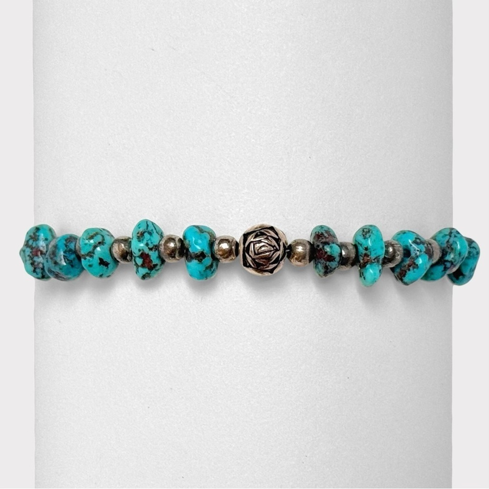 Vintage Navajo Turquoise Nugget Bracelet 7" Hand Stamped